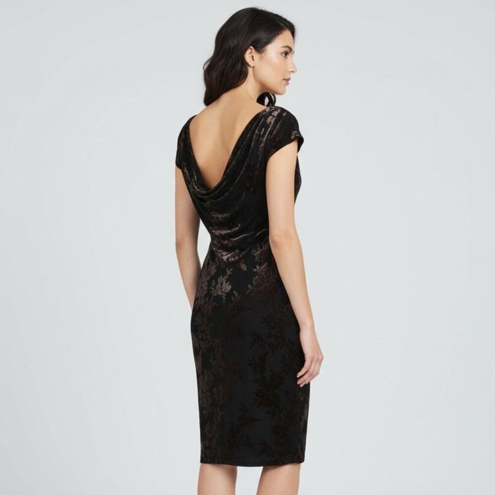 Calvin Klein Velvet Floral Burnout Dress Cap Sleeve Cocktail Sheath Brown Size 4